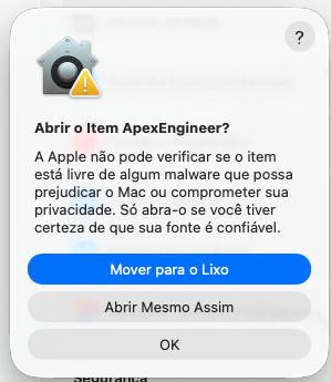 Janela de confirmação do macOS com o botão Abrir Mesmo Assim destacado